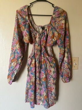 Multicolor M Cut-Out Dress Beachy Boho Floral Hippie Artsy Festival Chic Daring